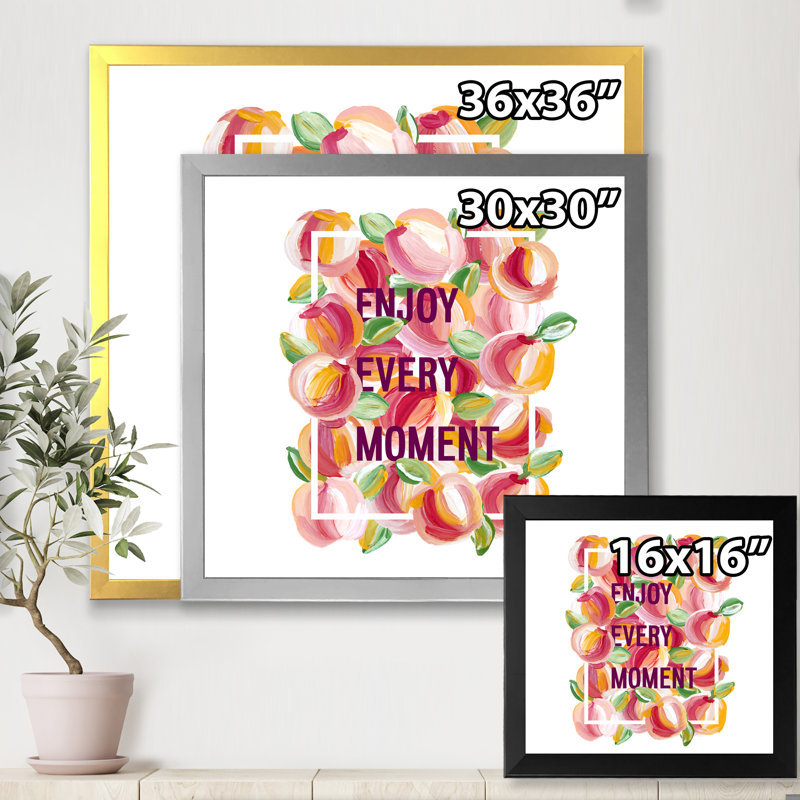 Enjoy Every Moment - Art textuel sur toile, H 30 po x l 30 po x P 1 po, Cadre photo noir