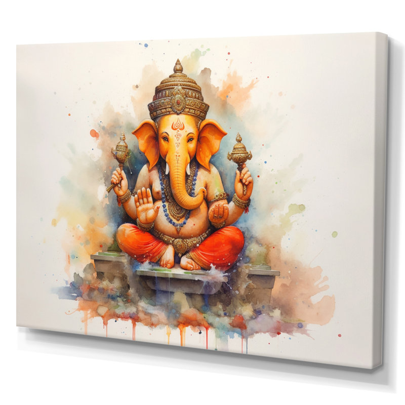 Éléphant vibrant d'Hinduisim II, Toile tendue, H 34 po x l 44 po x P 1,5 po