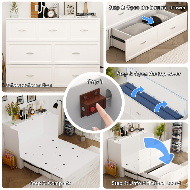 Latitude Run® Detravious Fold Out Murphy Bed With Power Outlets ...