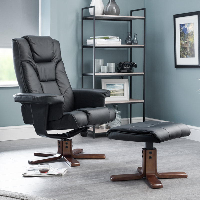 Guillot Swivel Recliner with Footstool, Black