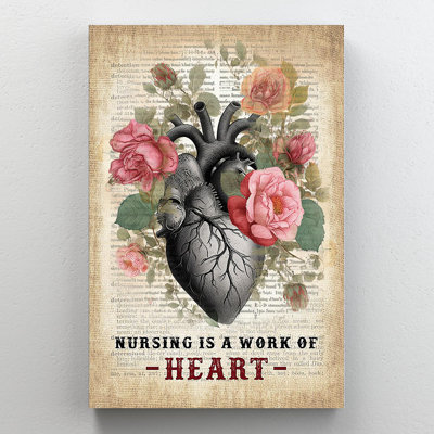 «Nursing Is A Work Of Heart» - 1 pièce Rectangle Gra Nursing Is A Work Of Heart - 1 pièce, reproduction d'art graphique sur toile tendue