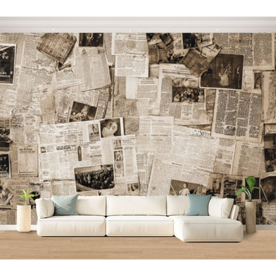 Wall Mural Peel and Stick Wallpaper Vintage Collage Old Newspaper Pages Retro Photos Self-Adhesive Removable Contact Paper Wall Decor for Living Room Bedroom 100"H x 144"W