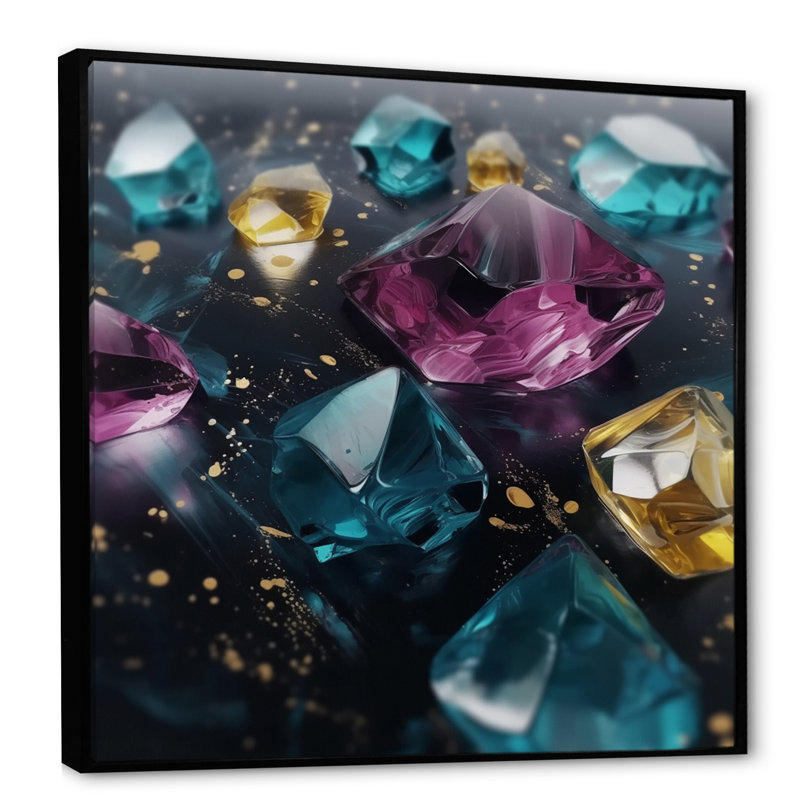 «Liddle», impressions sur toile mauves et vertes, H 36 po x l 36 po x P 1,5 po, Cadre flottant noir