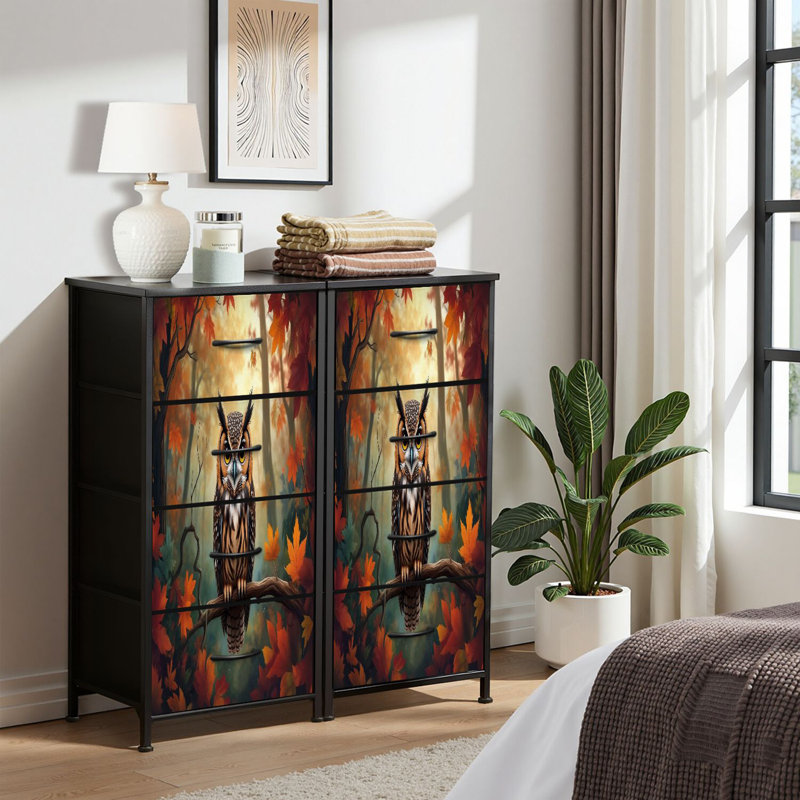 Commode pour commode de chambre à coucher pour commode hiboux fantaisiste en vitrail Autumn Forest