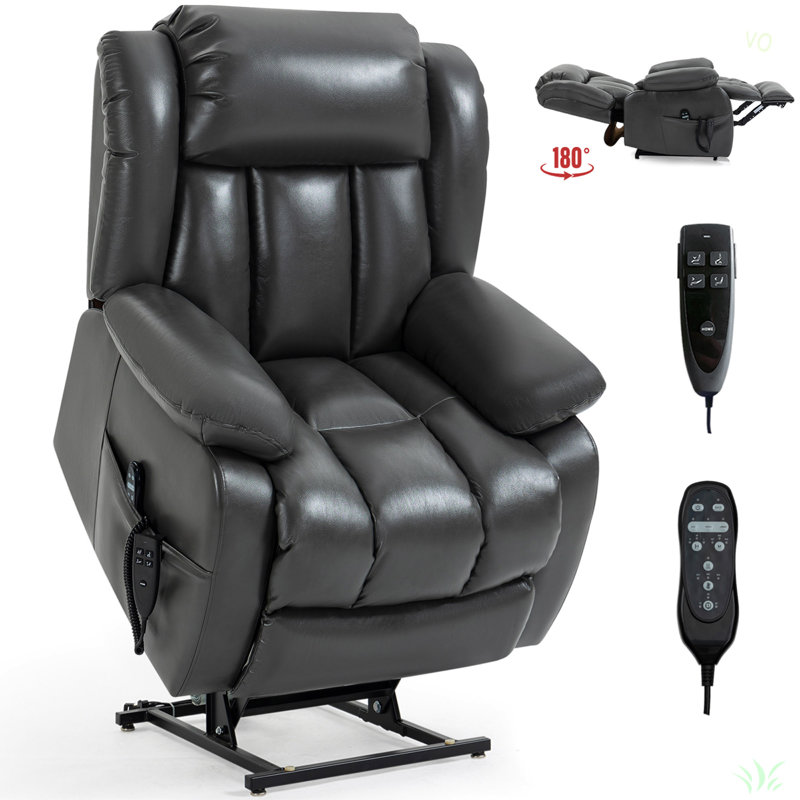 Dual Motor Infinite Position Up To 350 LBS Electric Medium Size Leatheraire Grey Power Lift Recliner Chair With 8-Point Vibration Massage And Lumbar Heating