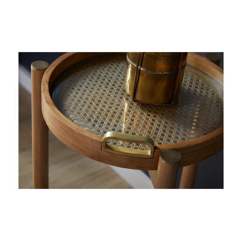 Callida Natural Oak Round Bar Cart with Storage