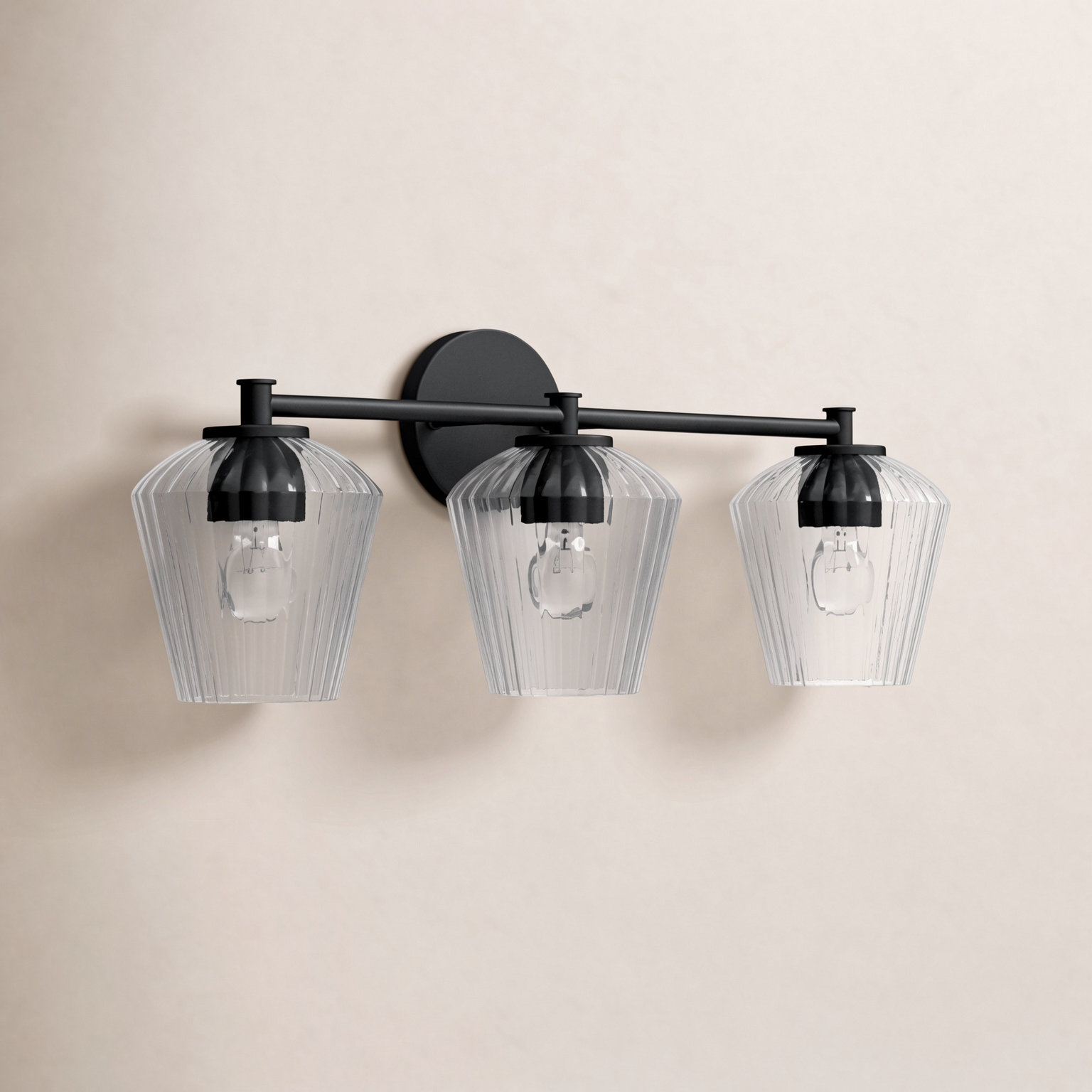Depner 3 Light Ribbed Dimmable Vanity Light, Matte Black