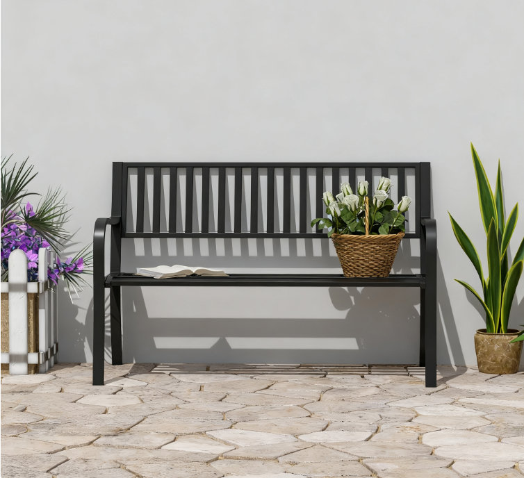 Banc de jardin en acier durable avec support dorsal pour patio et pelouse