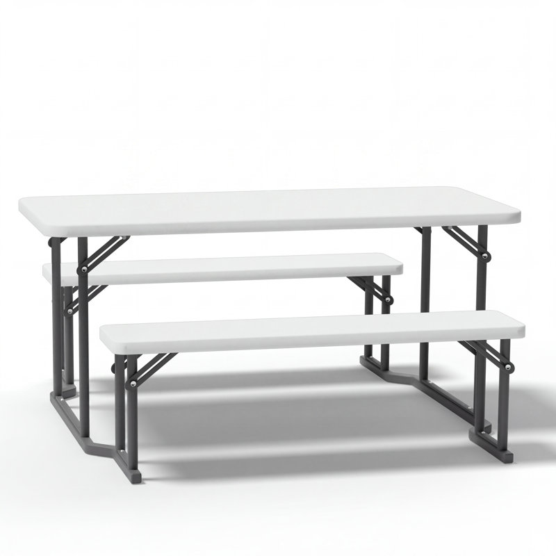 Table de pique-nique rectangulaire de 6 pieds, plateau en plastique PEHD avec structure en acier, stable et facile à nettoyer, utilisation intérieure et extérieure, blanc