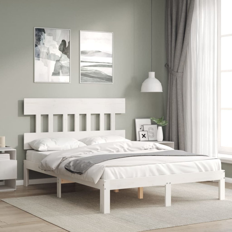Bed Frame with Headboard, White, European Double (140 x 200cm)