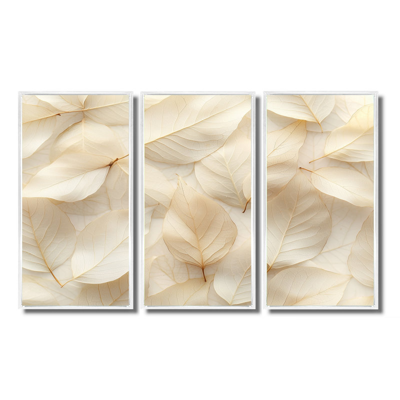 Feuilles ivoire collage de feuilles II - art mural feuilles - ensemble de 3, H 28 po x l 36 po, Blanc
