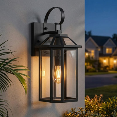 20''H Black Iron Outdoor Wall Light with Dusk to Dawn