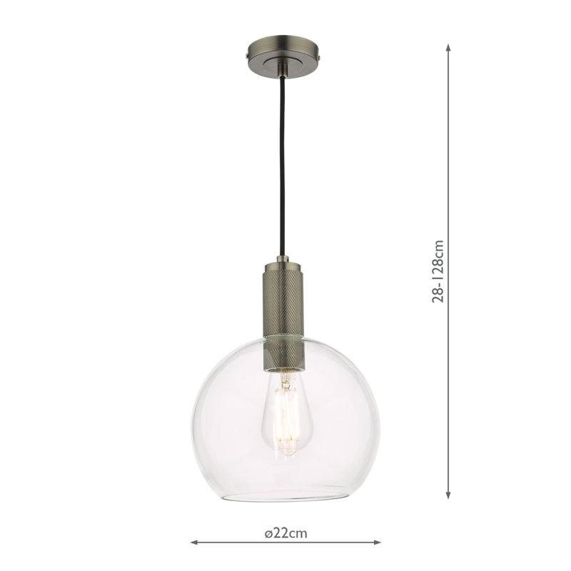 Nikolas 1LT SUSPENSION KNURLED CW ROUND CLEAR GLASS, Antique Chrome