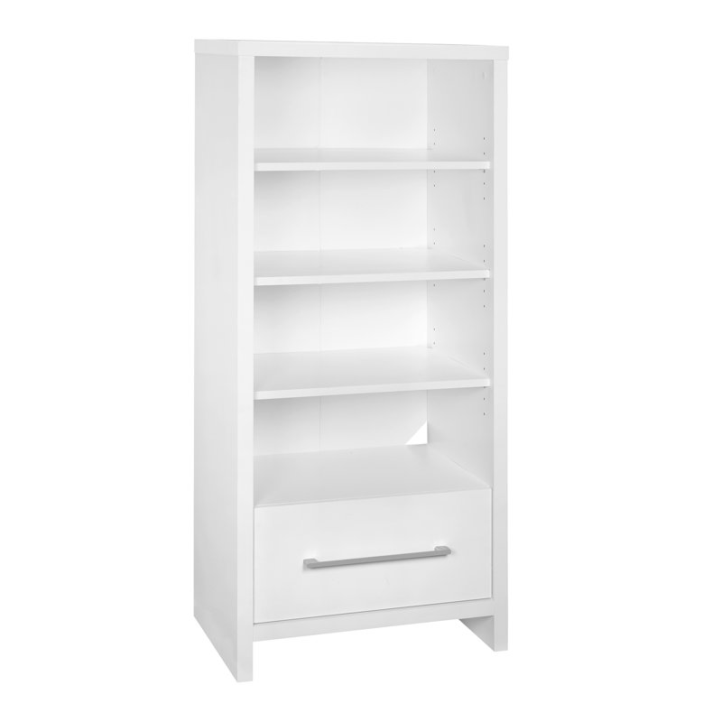 Adjustable Media Storage Unit with Drawer, White