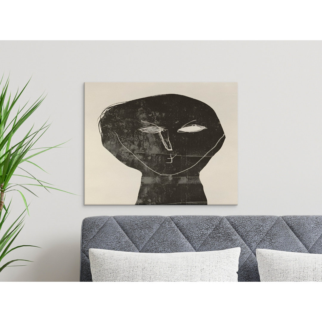 Modern Abstract Face Art Canvas, Minimalist Black White Textured Figure Print, Contemporary Wall Decor, Unique Art Lover Gift