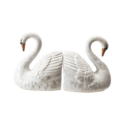2-Piece Stoneware Swan-Shaped Bookends