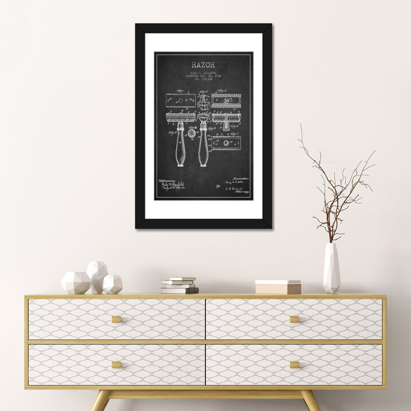 «Razor Charcoal Brevet Blueprint» par Aged Pixel, reproduction sur toile tendue sur châssis, H 24 po x l 16 po x P 1 po