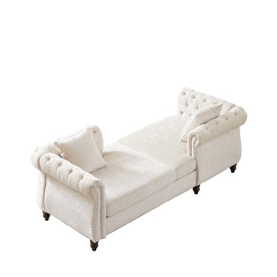 Guesno 81" Indoor Chenille Chaise Lounge with Pillows & Tufted Design