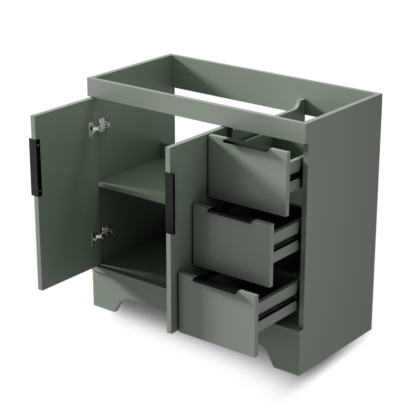Base de meuble-lavabo simple 36 po Mid-Century moderne, sans comptoir d'évier, Gris, Noir