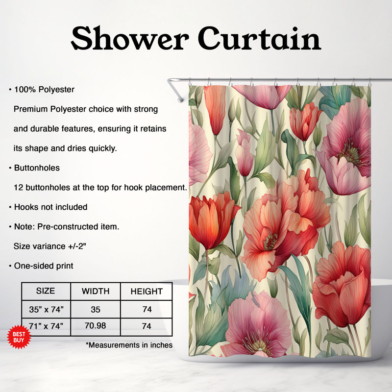 Rideau de douche standard 1 pièce Hue Blossom, H 74 po x l 35 po