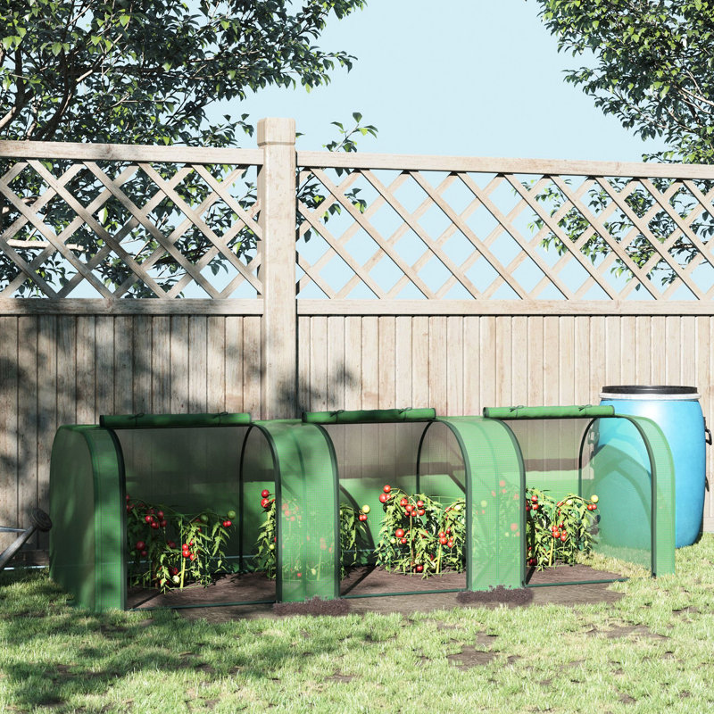 À l'année - Mini serre de jardinage 10 pi x 3 pi 2,5 pi avec couvercle, entrées enroulables et structure en acier thermolaqué. Compact pour une utilisation extérieure sur les balcons avec portes à fermeture à glissière