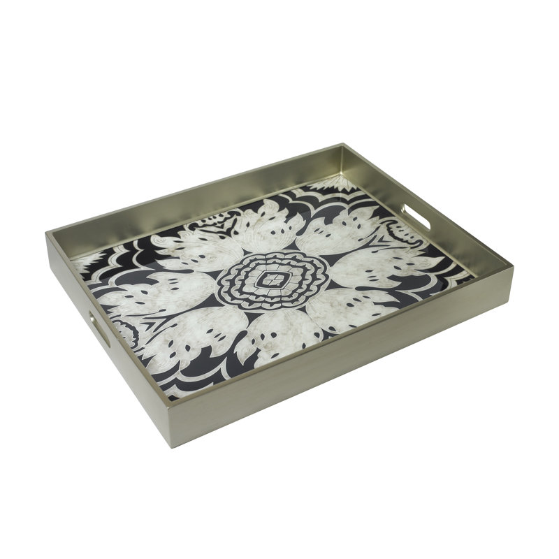 Reverse Painted Mirror Vanity Tray, Midnight, Large (2.6" H x 18.5" W x 23.4" L)