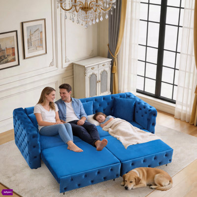 Neemi 89"W 3-in-1 Sofa Soft Velvet Sleeper Sofa Bed with 4 Seat