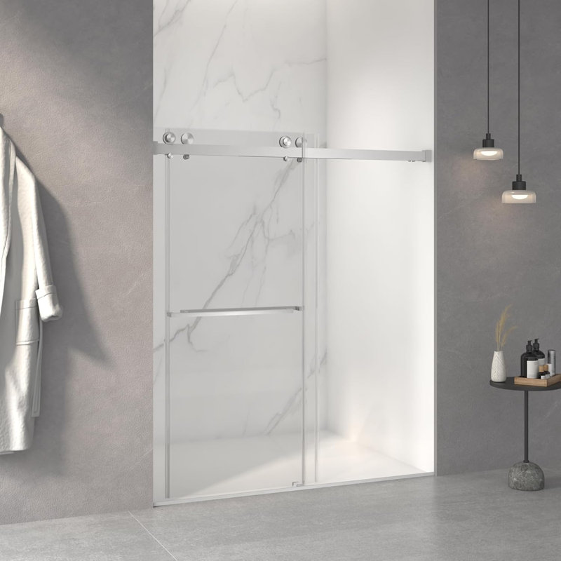 56-60"w X 70"h Frameless Double Sliding Shower Door,5/16" (8mm) Thick Sgcc Tempered Clear Glass,double Side Easy Clean Coat, Buffer