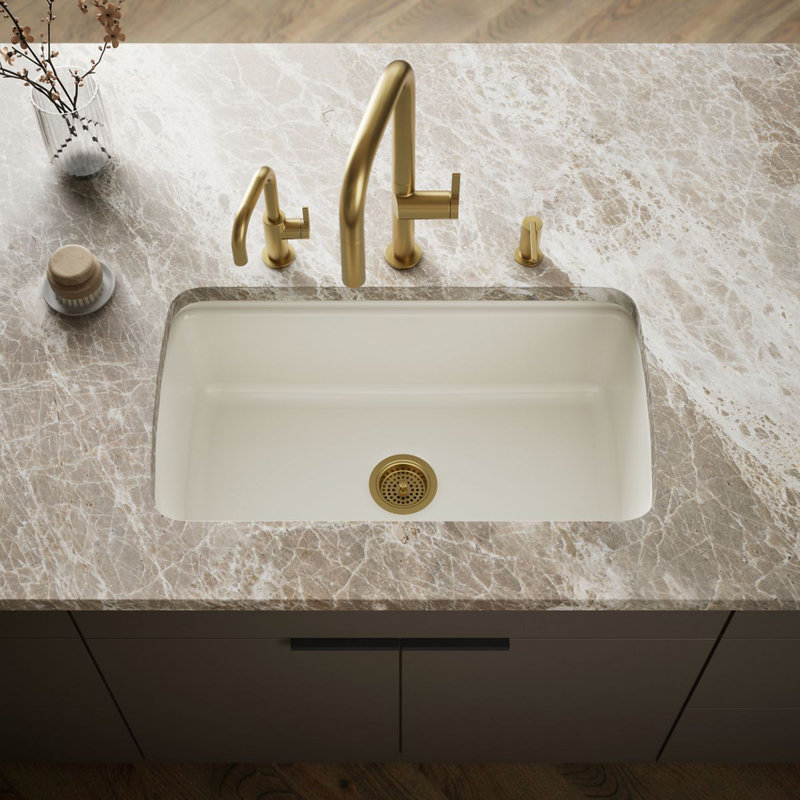 Cape Dory 33" L x 22" W x 9-5/8" Under-Mount Single-Bowl Kitchen Sink with 5 Oversize Faucet Holes, Biscuit