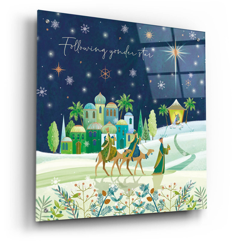 Art mural en verre épique «Three Kings Journey» par Elle Media Group SA, 24 po x 24 po, H 24 po x l 24 po