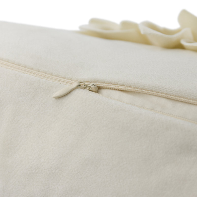 Appliqued Floral Accent Pillow Cover Sunflower Decorative Throw Pillow Case 18in, White/Beige