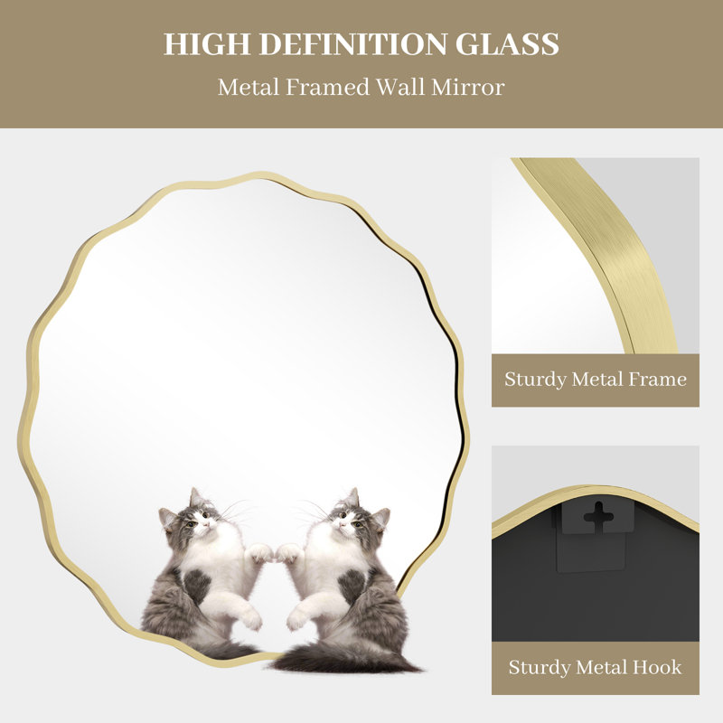 Elegant Gold Aluminum Round Wave Mirror, 32-inch