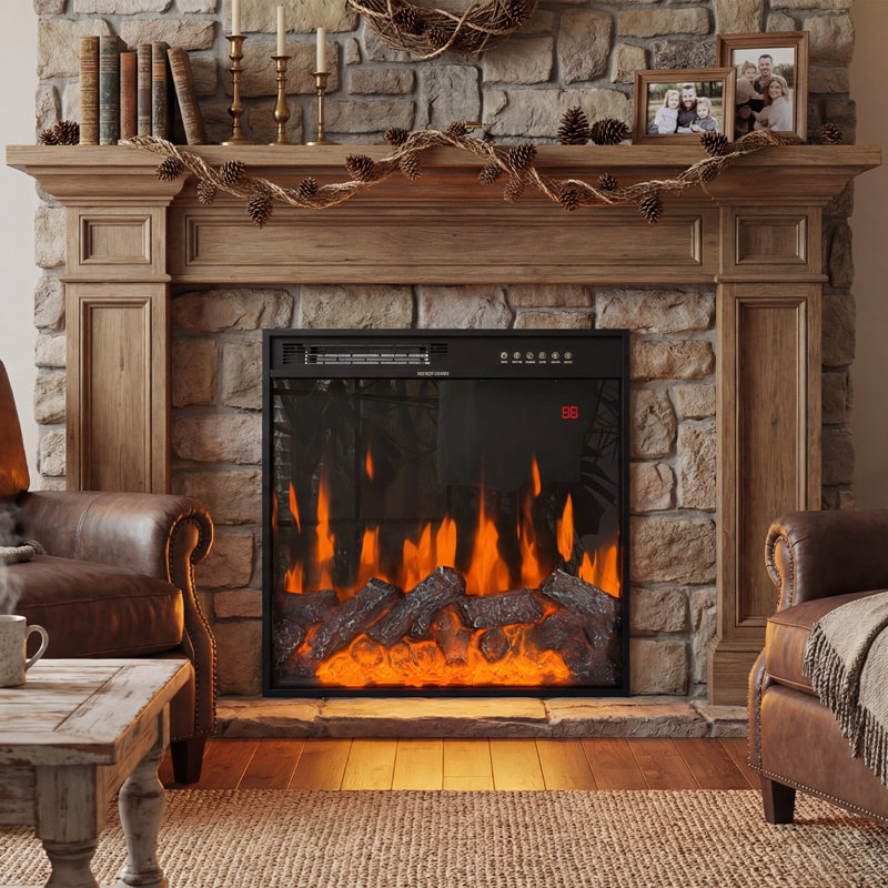 Foyer électrique noir avec chauffage à 3 niveaux, 12 couleurs de flamme et minuterie