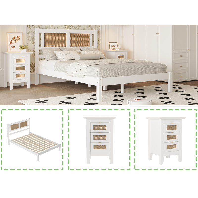 Ensemble de chambre à coucher 3 pièces pour lit double, noir, Double, Blanc
