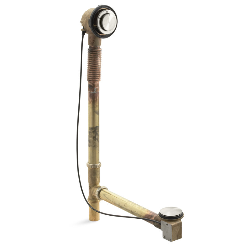 Drain de baignoire déroulante 1,5" avec trop-plein closing Clearflo, Nickel brossé éclatant