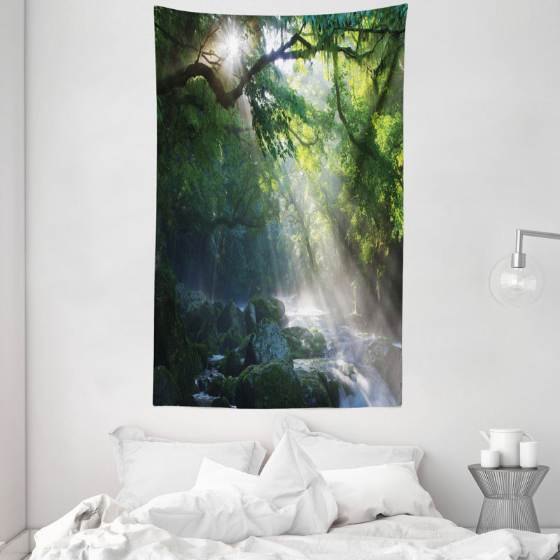Rainforest Jungle Sunlight Trees Tapestry, 230cm H x 140cm W