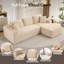 Canapé modulaire 108 po Cloud, siège en L avec assise profonde, velours côtelé, méridienne droite beige-1431095708-1431095707