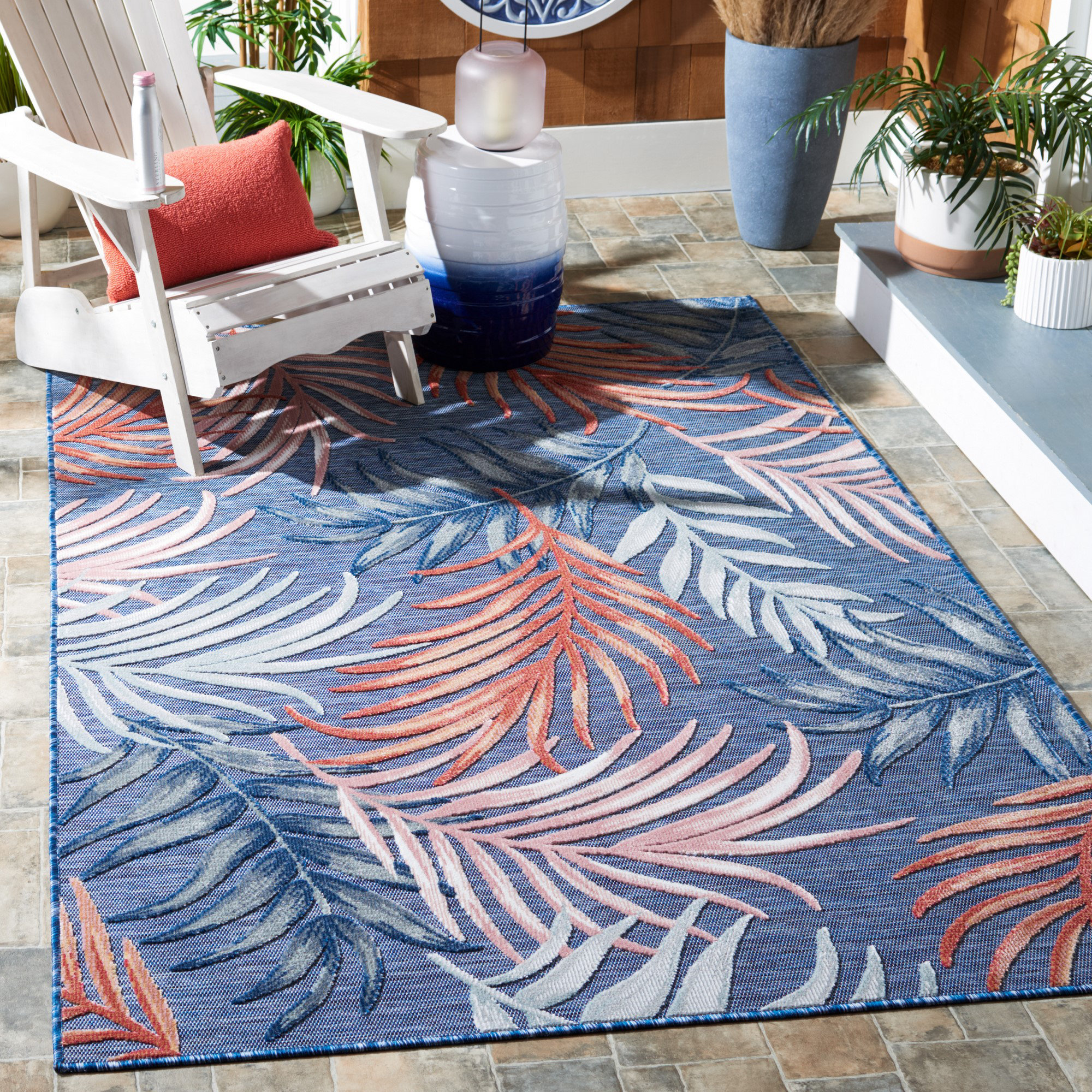 Wade Logan Afeez Floral Blue/Rust Indoor / Outdoor Area Rug & Reviews ...