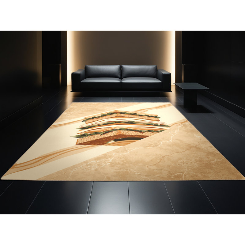 Machine Washable Easton Sandwich Modern & Contemporary Rug in Brown – Beige Binding, 6x9