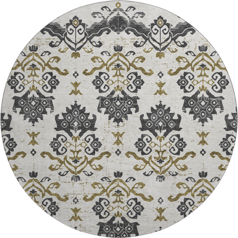 Premium Machine Washable Prisco Black Rug, Round 8'