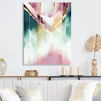 Abstract Geode Geometric Pink and Green I - Print on Canvas