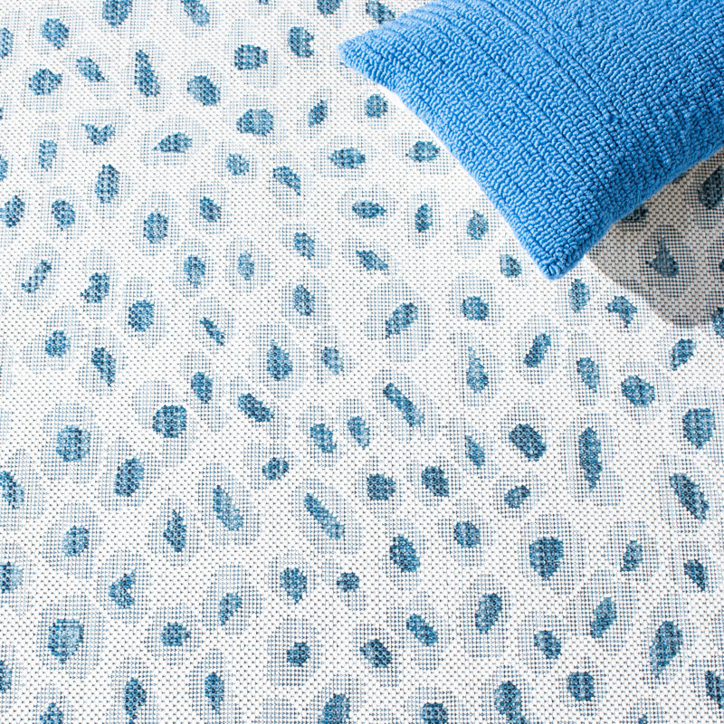 Ivory and Blue Non-slip Synthetic Square Rug