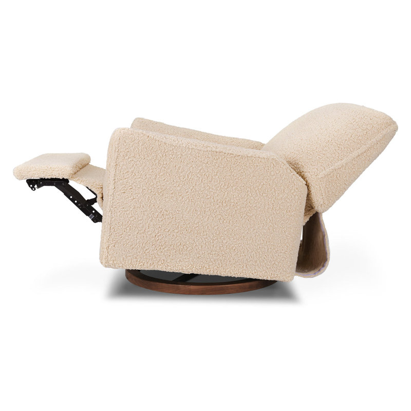 Sunday Power Recliner and Swivel Glider, Beige Sherpa, Dark Wood