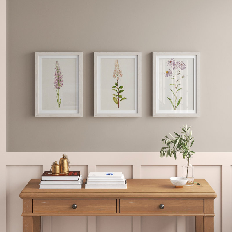 Mauve Garden Flowers I Premium encadré mat - prêt à être accroché, H 20 po x l 51 po x P 1,5 po, Blanc