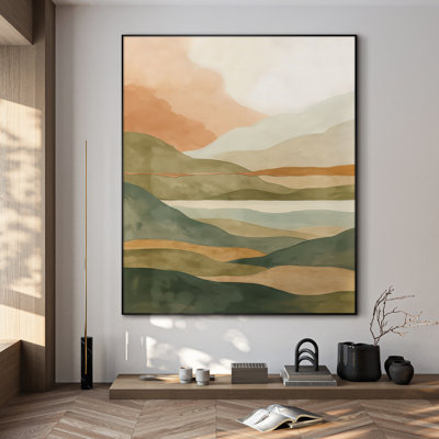 Extra Large Wall Art Fabric Print - Watercolor Landscape Art Multicolor Mountain Horizon Contemporary Artwork Decor for Living Room or Bedroom - "Frame Assembly Required (Unfinished Frame)"