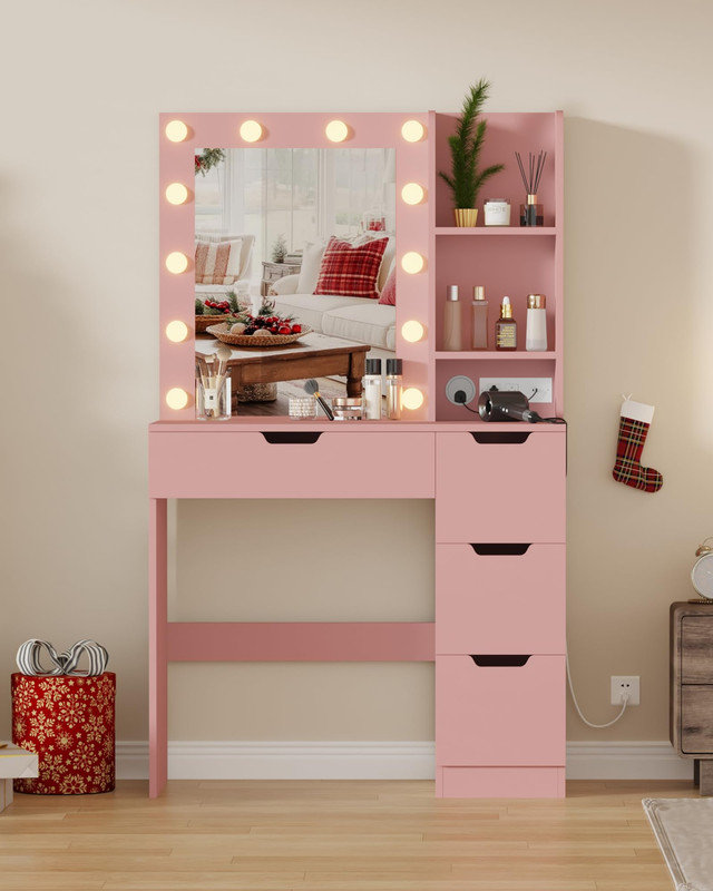 Meuble-lavabo avec miroir et lumières, Rose