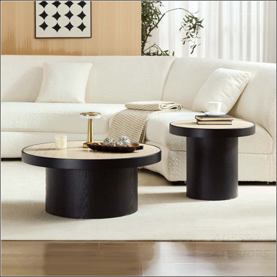 Set of 2 Round Coffee Tables with Sintered Stone Tops