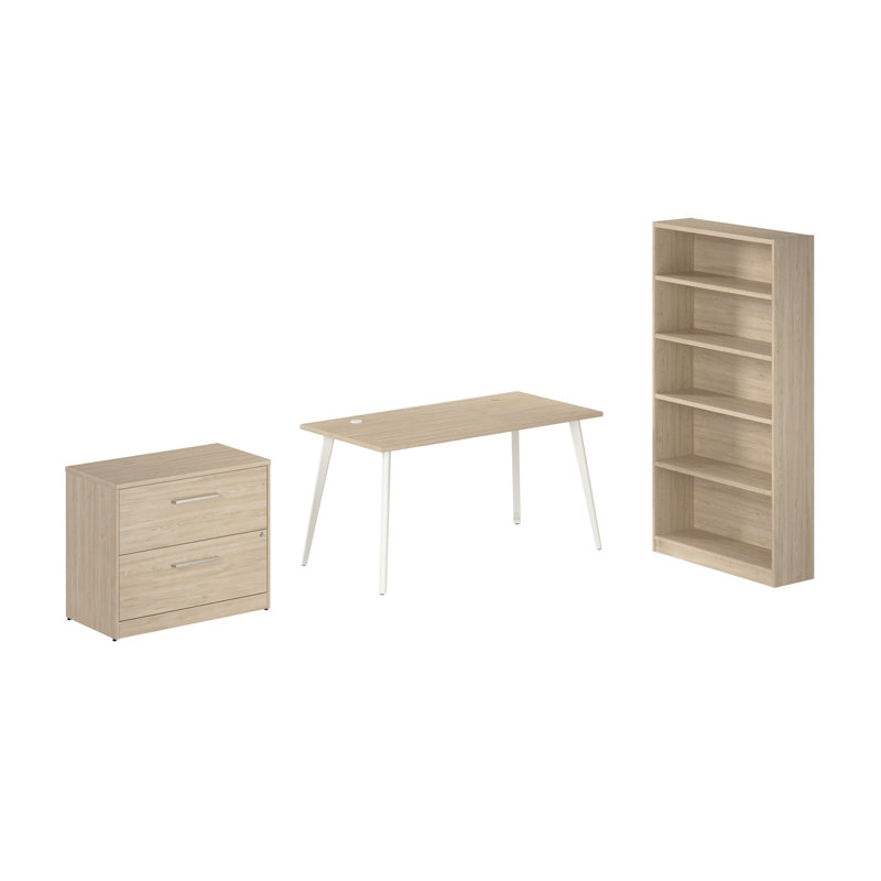 Bush Business Furniture Vista 72W Desk With Splayed Metal Legs, Lateral File Cabinet, And Bookcase, Natural