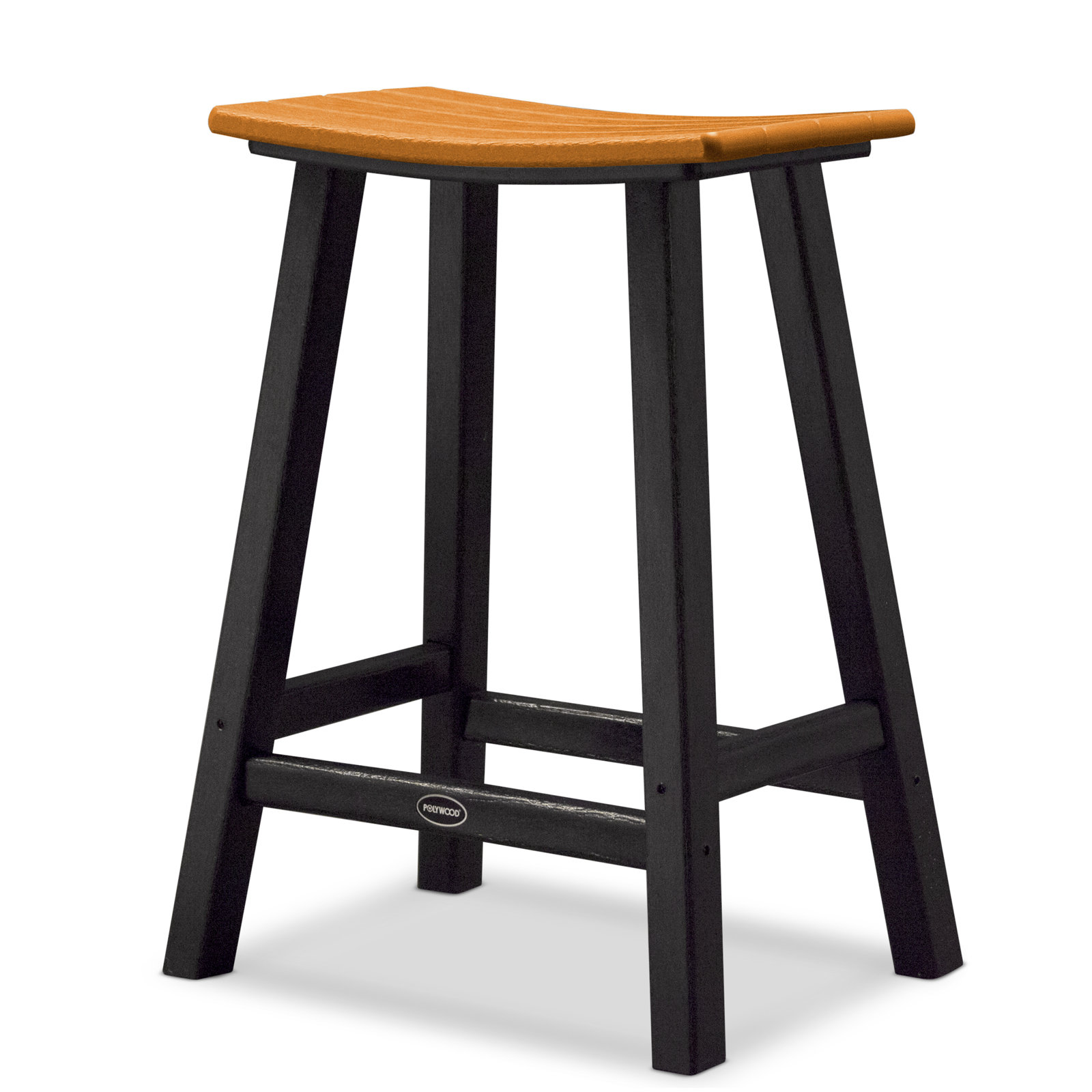 POLYWOOD® Contempo Saddle Counter Stool, Black, Tangerine