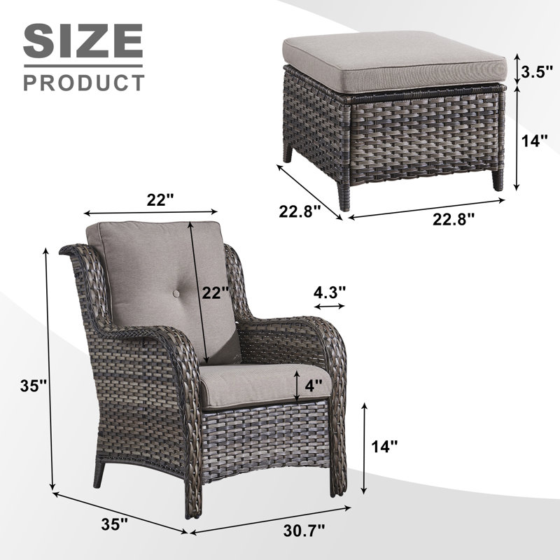 Bonia Outdoor Lounge Chair with Ottoman, Gray Frame/Gray Cushion